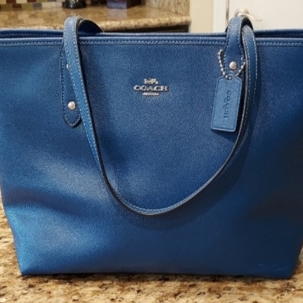 COACH Blue City Leather Tote Bag EUC